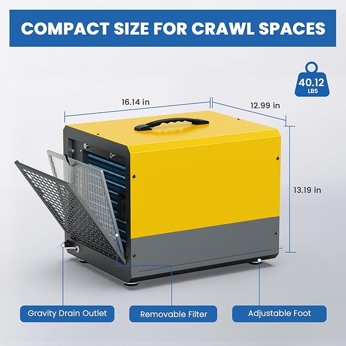 70 Pint Crawl Space Dehumidifier with Pump for 2000 Sq Ft – Energy Star Commercial for Basement, Auto Defrost, Memory Restart, Drain Hose