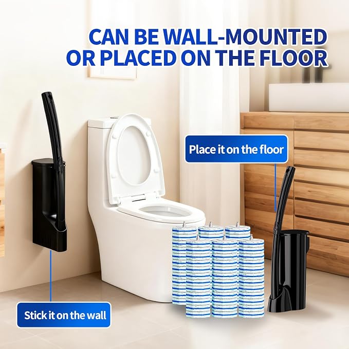 2 Pack Disposable Toilet Brush and Holder Set,Extended Handle with 72 Cleaner Refills Toilet Brush for Toilet Bowl Cleaners,Bathroom Cleaning, Bathtub.Disposable Toilet Cleaning System