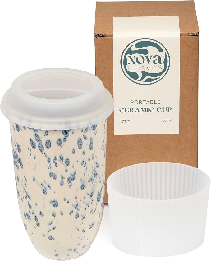 NOVA CERAMICS Travel Coffee Mug– Travel Coffee Tumbler – On the Go Coffee Mug – Microwave & Dishwasher Safe Green Coffee Tumbler - Gifts For Women Men Him Her – 16oz – Orchid