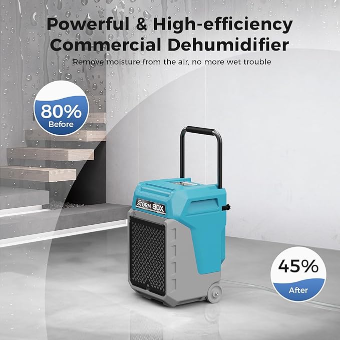 ALORAIR 170 PPD Commercial Dehumidifier with Pump & Drain Hose, LGR Industrial Use, Portable Dehumidifier with Wheels for Water Damage Restore, Carpet Drying, 6-Year Limited Warranty, Storm 80X (Blue)