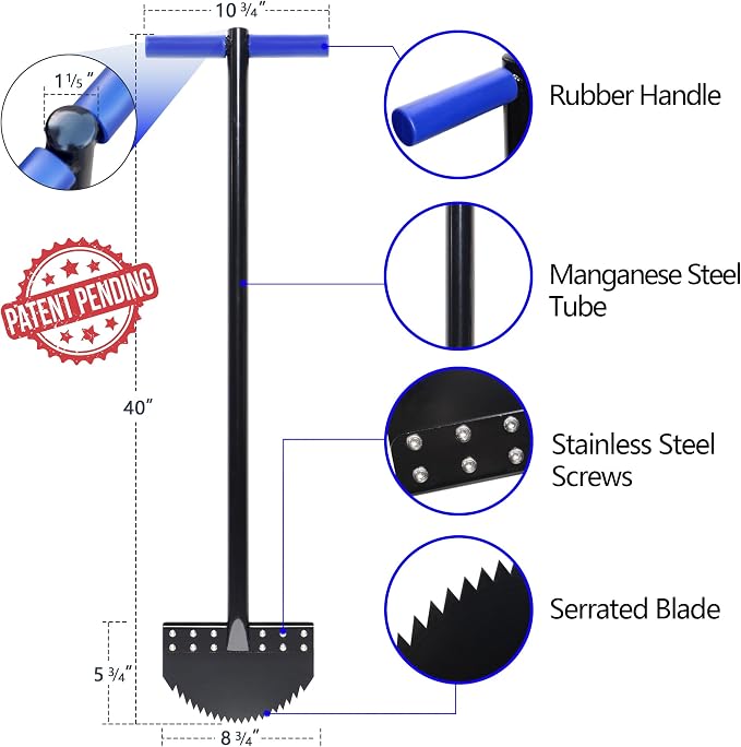 One-Piece 40in Manual Edger Lawn Tool with Spring Steel Blade | Manganese Steel Rubber Handle Border Edger for Landscaping Half Moon Edger for Garden Maintenance