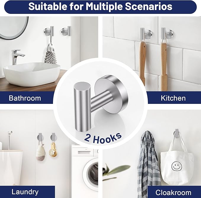 Brushed Nickel Bathroom Hardware Set, 4-Piece Towel Holder Set Include Double Bases Toilet Paper Holder,Towel Ring and 2 Towel Hooks Stainless Steel Wall Mounted Bathroom Hardware Accessories Set