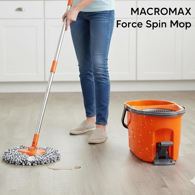 Home Cleaning Kit with Force Spin Mop Microfiber Cloths Sponges Scourers Window Cleaner Supplies Set