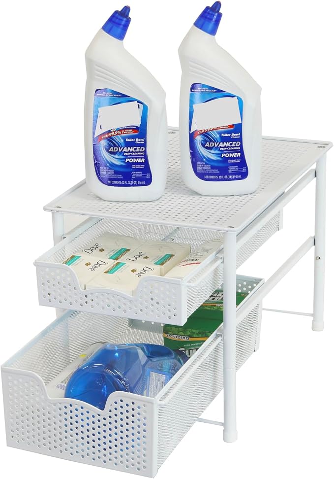 Simple Houseware Stackable 2 Tier Sliding Basket Organizer Drawer, White