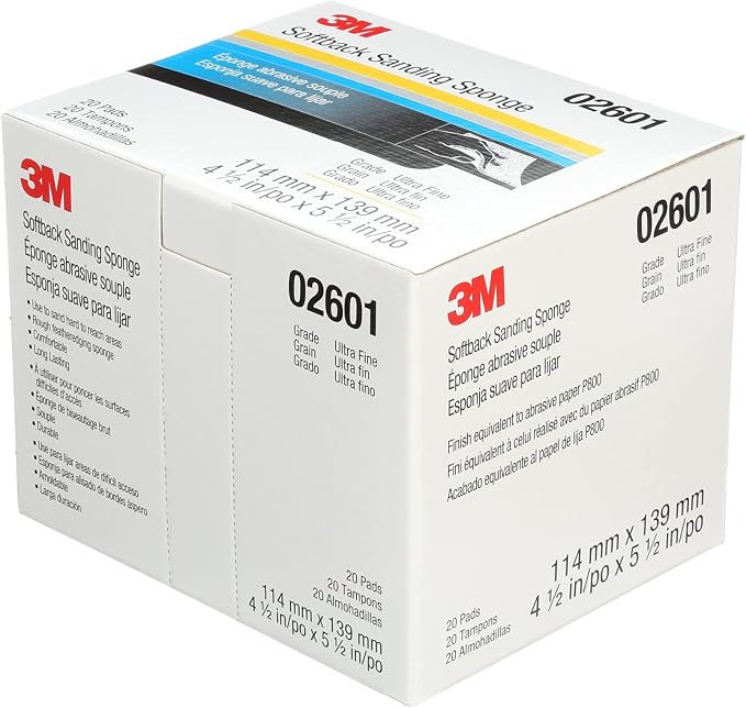 3M Softback Sanding Sponge 02601, 4 1/2 x 5 1/2 in, 20 Pack, Ultrafine Grit, Fast Cutting