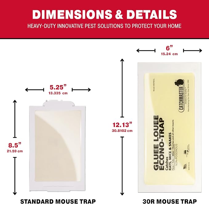 Catchmaster Gluee Louee Rat Extra Large Traps 30-PK, Heavy Duty Glue Trap, Mouse Traps for Home, Pest Control Adhesive Glue Boards for Inside House, Snake, Mice, & Spider Trap