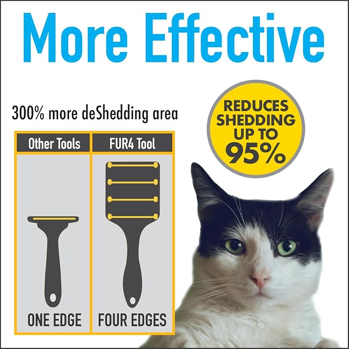 FUR4 deShedding Cat Brush for Short Hair Cats – Pet Hair Brush with 4 Carbon Fiber Edges – deShedding Tool Removes Loose Fur – Gentle & Effective Cat Grooming Brush for Shedding