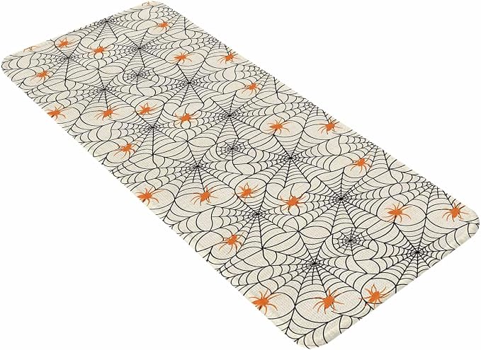 Halloween Bathroom Runner Rugs Non Slip Washable Absorbent Narrow Long Bath Mat Black Net Classic Spiders Gingham Orange Rustic Runner Rugs for Kitchen Hallway Bedroom Laundry Study Room 15.7"x47.2"