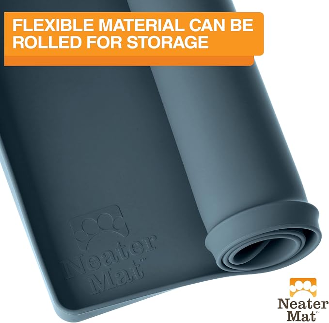 Neater Pet Brands Neater Mat Pet Mats for Food and Water, Cat & Dog Bowl Mat Waterproof Silicone, Feeding Tray, Dog Food Mats for Floors, Placemat w/Raised Edge for Under Bowls, 19” x 12”, Slate Blue