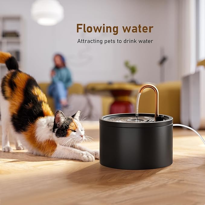 DOOOB Ceramic Cat Water Fountain 2.1L/71oz Ceramic Cat Fountain | Automatic Ceramic Water Fountain for Cats Pet Water Fountain with Ultra-Quiet Pump and 3 Filters & 3 Sponges (Black)