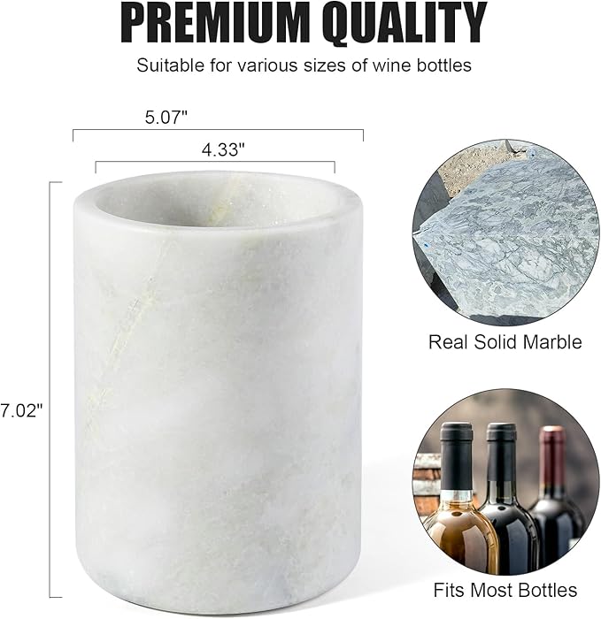 Marble Wine Bottle Chiller Bucket,Versatile Wine Chillers for Bottles, Handcrafted Wine & Champagne Cooler for Parties, Dinner - Luxury Kitchen Utensil Holder Ideal for Wine Enthusiasts, White