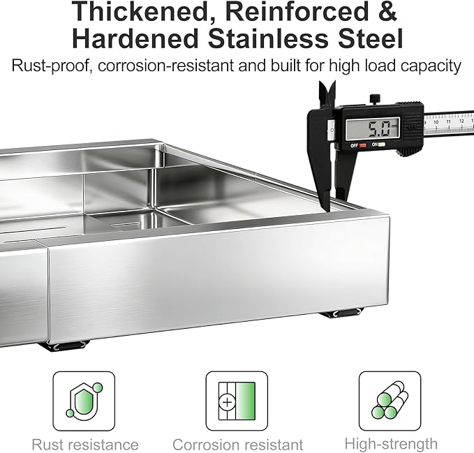Pull out Cabinet Organizer, Stainless Steel Expandable(12"-20") Heavy Duty Slide out Drawers Fixed with Adhesive Nano Film for Pots, Roll out Shelf Storage for Kitchen Base(Silver-2pcs)(3 Rails)