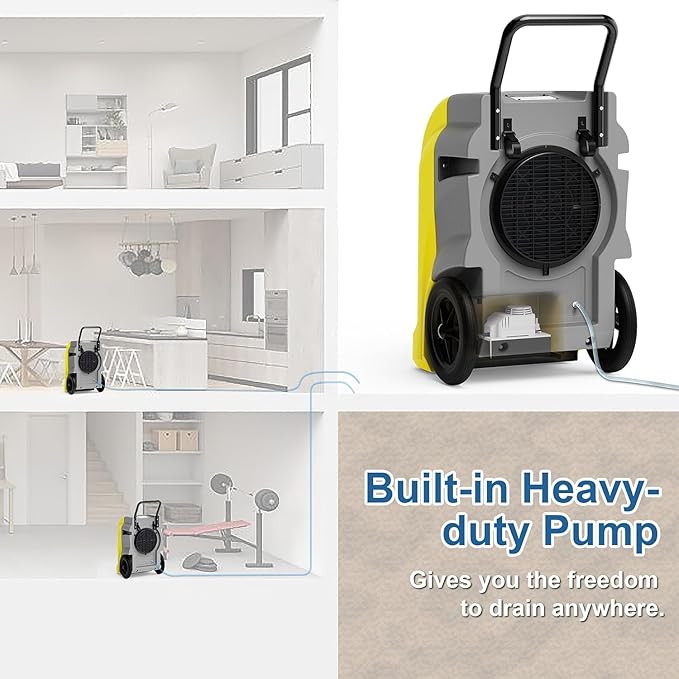 ALORAIR 270 PPD LGR Commercial Dehumidifier with Pump & Drain Hose, Portable Insutrial Dehumidifier with Wheels for Basments, Home, Job Sites, 6 Years Limited Warranty, Storm Elite (Yellow)