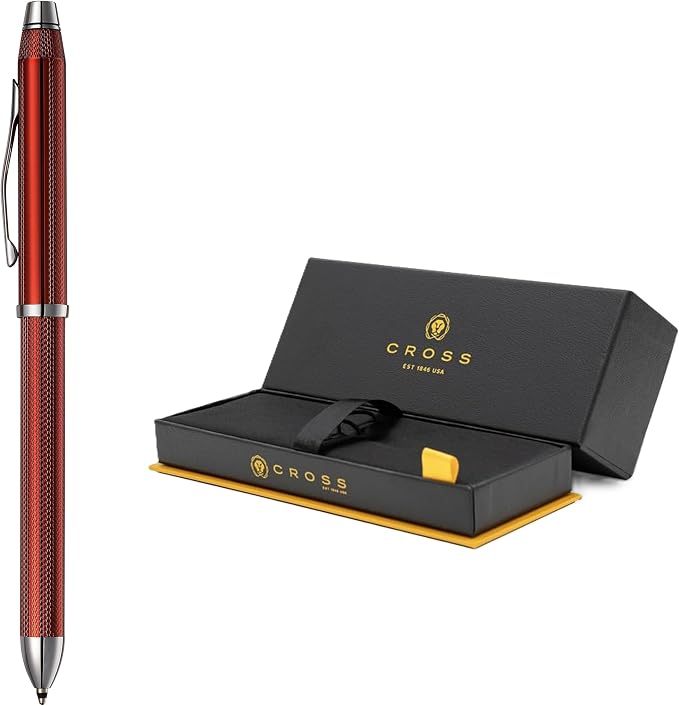Cross Tech3+ Engraved Refillable Multi-Function Ballpoint Pen with Stylus, Medium Ballpen And Pencil, Includes Premium Gift Box - Translucent Red