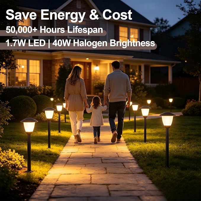 6 Pack Low Voltage Landscape Lighting LED Garden Lights Warm White | 3000K 1.7W 12V AC/DC Landscaping Lights,ETL UL CSA Listed IP65 Waterproof Low Voltage Pathway Lights for Yard Walkway, Black