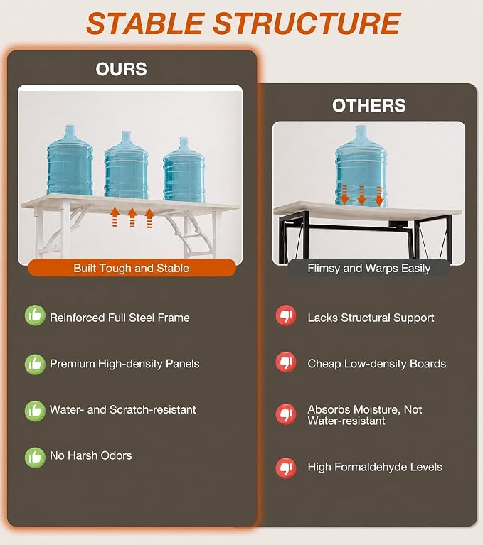 XBurmo Folding Desk Foldable Table, No Assembly 43.3" Foldable Desk Space-Saving Workstation for Small Space, Computer Table, Flat Storage for Home Office, Bedroom, Dorm, Study Room, White Ash