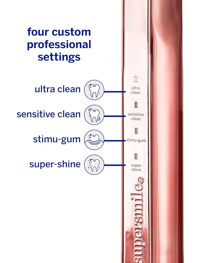 Supersmile Zina45™ Deluxe Sonic Pulse Toothbrush – Rechargeable Electric Brush with Angled Head & Travel Case – for Whiter Teeth and Healthier Gums, Rose Gold