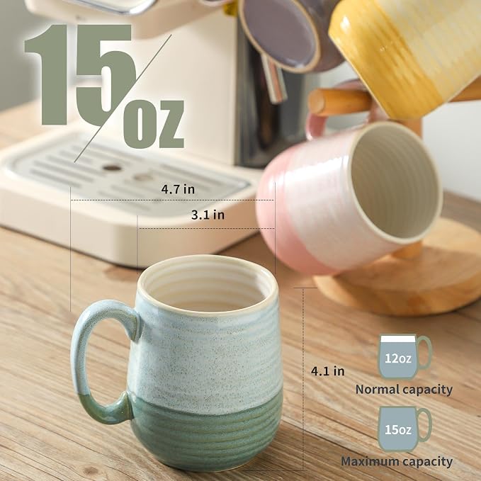 HASENSE Coffee Mugs, 12 oz Porcelain Coffee Cups Set of 6, Two-Tone Reactive Glaze Mugs Gift for Women and Men, Big Colorful Tea Cup for Latte, Cappuccino & Hot Chocolate, Dishwasher Microwave Safe