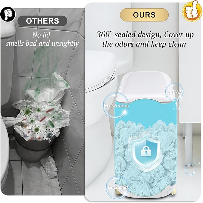 XLHOMO Bathroom Accessories Set, 9 Pieces White Bathroom Set, Bathroom Accessory Set with Slim Trash Can,Soap Dispenser,Toilet Brush,Toothbrush Set, Qtip Holders for Housewarming