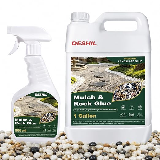 DESHIL Chem Rock Glue for Landscaping with Sprayer - 1 Gallon | Strong Rock Glue for Sand, Pea Gravel & Pebbles, Landscape Glue Binder for Walkway, Patios, Garden and Paths