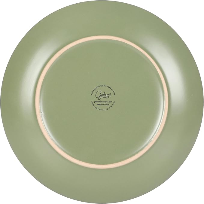 Gibson Home Queenslane 16-Piece Matte Green Stoneware Dinnerware Set – Double Bowl Plates and Bowls, Durable Kitchen Dinner Set