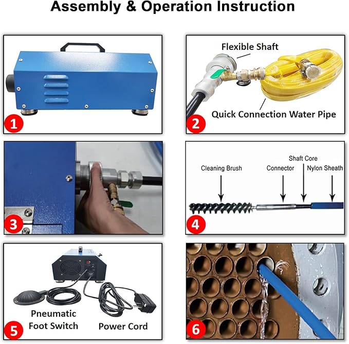 INTBUYING Chiller Condenser Tube Cleaning Machine, 110V/220V Heat Exchanger Tube Cleaner Machine, with Water Spray Rotary Brush, Portable Copper Pipe Cleaner for 0.6-0.7 Inch Pipe Diameter