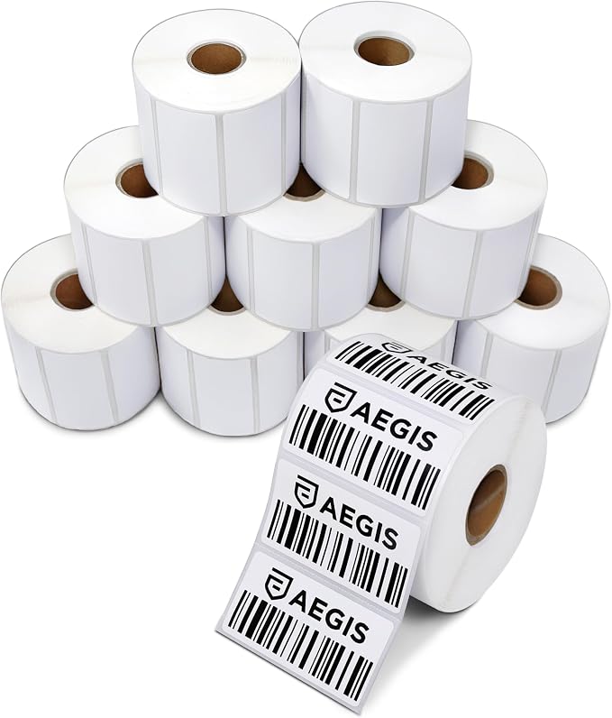Aegis Adhesives - 2.25" X 1" Direct Thermal Labels (18000 Count, 12 Rolls) - Barcode Stickers, SKU Labels, Inventory Identification - Compatible with Zebra and Rollo Printers