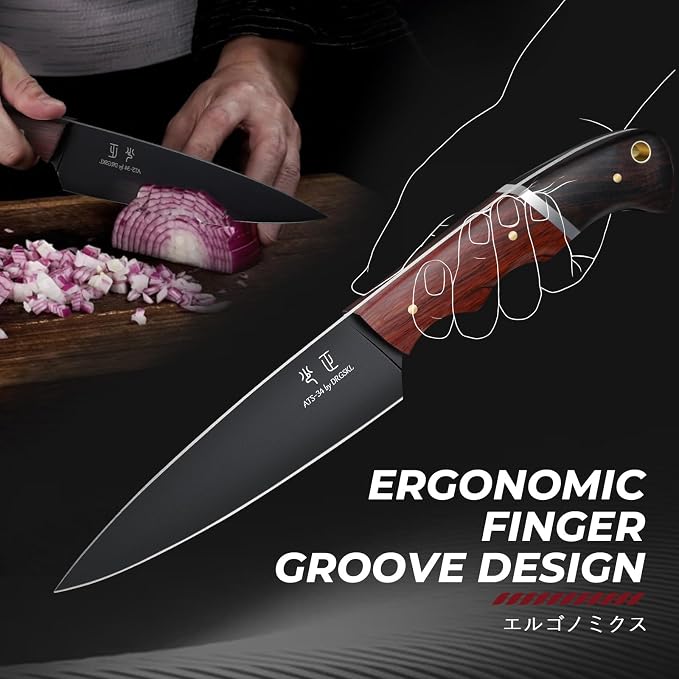DRGSKL Kitchen Utility Knife From Japan - Small Chef Knife 5 Inch | Japanese ATS-34 Steel, Full Tang, Ergonomic Walnut Handle, Precision Cutting, Gift Box
