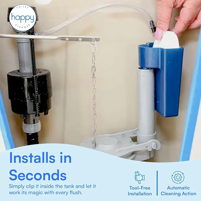Happy Toilet Cleaner Original Toilet Bowl Tablet Holder Automatic Toilet Bowl Cleaner - Easy to Install Toilet Tablet Holder, Auto Toilet Cleaning System in Tank Caddy, Septic Safe Flush, Made in USA