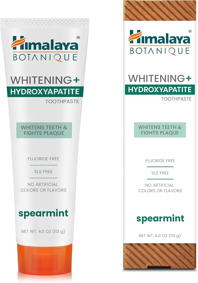 Himalaya Botanique Whitening Hydroxyapatite Toothpaste, Spearmint, 4 oz | Nano Hydroxyapatite Toothpaste, Support Enamel Strength & Integrity,Great for Sensitive Teeth, Fluoride Free,SLS Free & Vegan