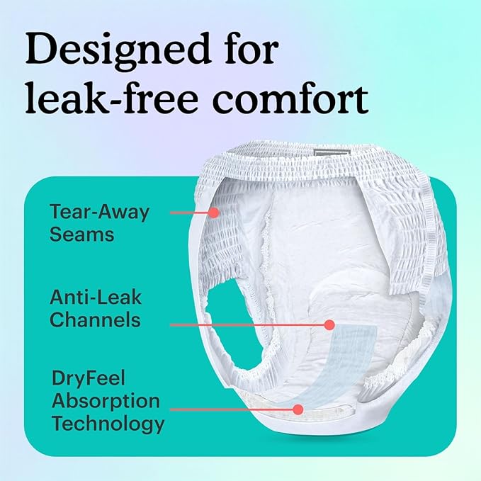 Because Overnight Absorbency Pull Ups - Adult Disposable Incontinence Underwear, Extra Absorbent Nighttime Briefs for Men and Women, White, Small/Medium, 20 Count