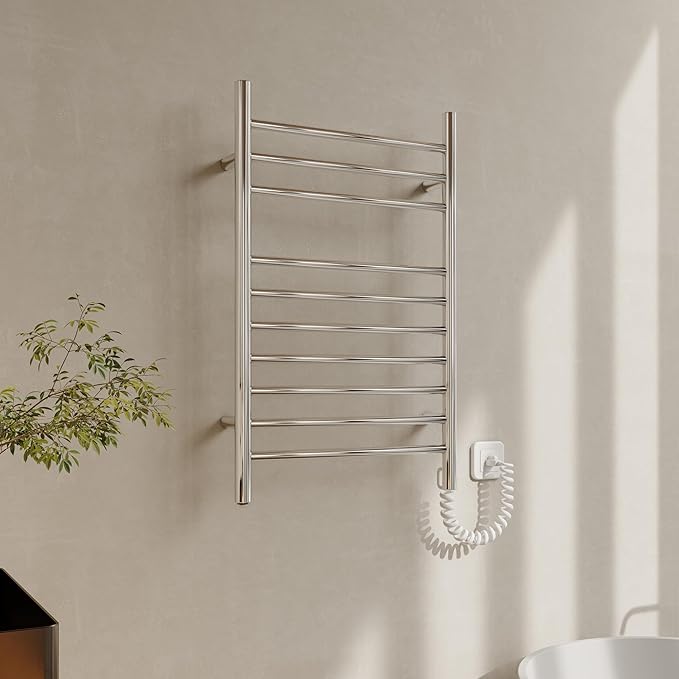 HEATGENE Towel Warmer, Compact Electric Towel Warmer for Small Bathroom, Wall-Mounted Electric Towel Racks, Plug-in/Hardwired Electric Towel Rails - Mirror Polish