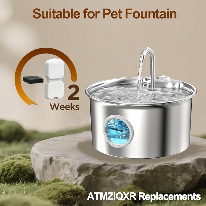 Cat Water Fountain Filters: 12 Cat Fountain Filter Replacement - 3 Months Set of Replacement Filters for ATMZIQXR Pet Fountains S18 - Contains 6 Carbon Filters + 6 Sponges Filters