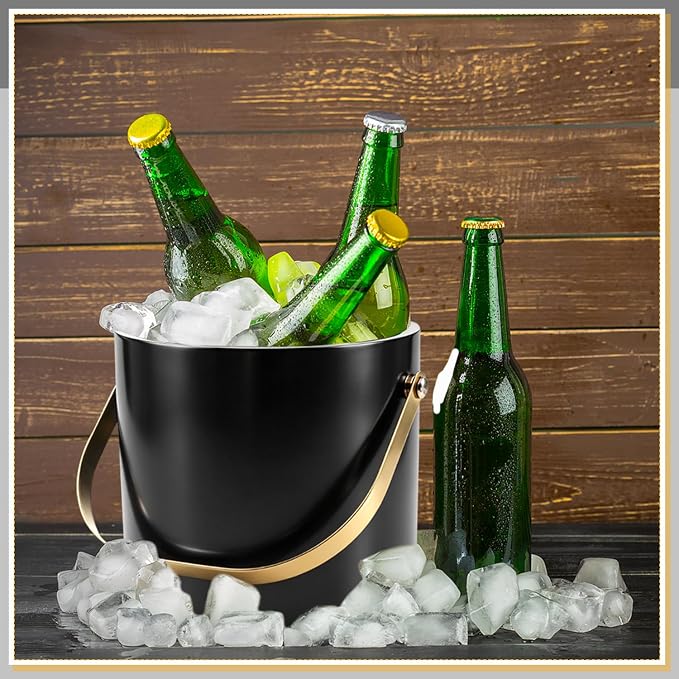 Anvin 3L Double Wall Stainless Steel Ice Bucket with Tongs, Scoop & Ice Strainer Insulated Cocktail Chiller Champagne Holder Bar Side Accessory for Parties, BBQs, Weddings (Black)