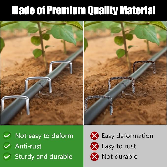 8 Inch 50 Pack Galvanized Landscape Staples 11 Gauge Anti-Rust Garden Stakes Landscaping Fabric SOD Pins Yard Stakes for Weed Barrier Fabric