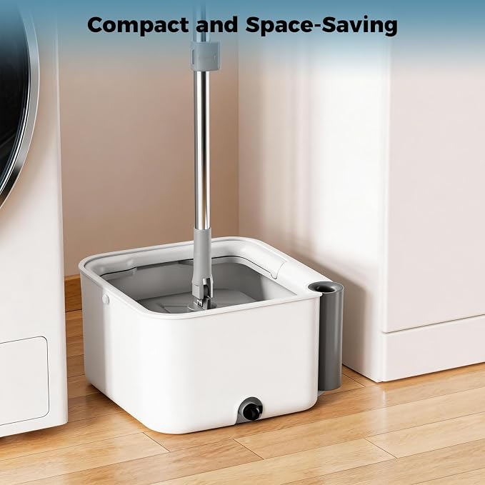Masthome Spin Mop and Bucket with Wringer Set, Clean Dirty Water Separation, 360° Rotating Floor Mop with Adjustable Stainless Steel Handle, Reusable Pads for Hardwood Tile Laminate Home Cleaning