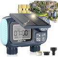 Solar Sprinkler Timer,Brass Inlet Hose Timer for Garden Hose,Programmable Water Timers,Plant Watering Devices,Garden Watering System, Rain Delay/Manual/Automatic Irrigation System, 2 Outlet