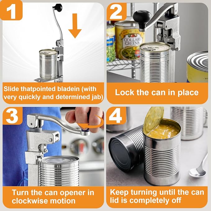 Commercial Can Opener Heavy Duty, Manual Tabletop Can Opener with 2 Blades | Industrial Can Opener Fits Big 10 Cans Up to 11" Tall, Plated Steel Base, for Restaurants Hotels Bars Kitchens