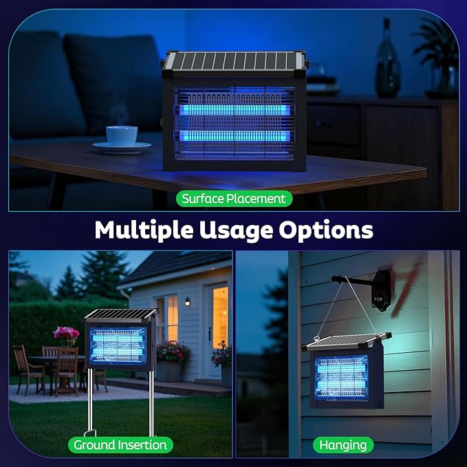 OnBeam Solar Bug Zapper Outdoor, Mosquito Zapper Waterproof Electric Fly Zapper Rechargeable Mosquito Killer Lamp with 10W Solar Panel, 4500V Cordless Fly Trap for Backyard, Patio, Garden, RV, Camping