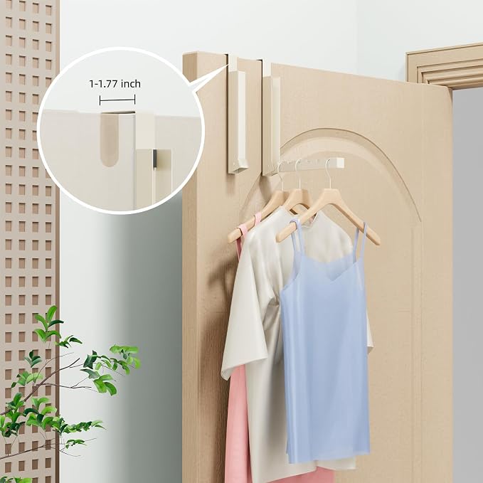 BAKON Over The Door Hanger Folding Clothes Drying Rack, Folding Hanging Coat Rack for Indoor Laundry Room Compact Small Space Foldable Portable Clothing Hanger Hook Collapsible-4 Pack (Beige)