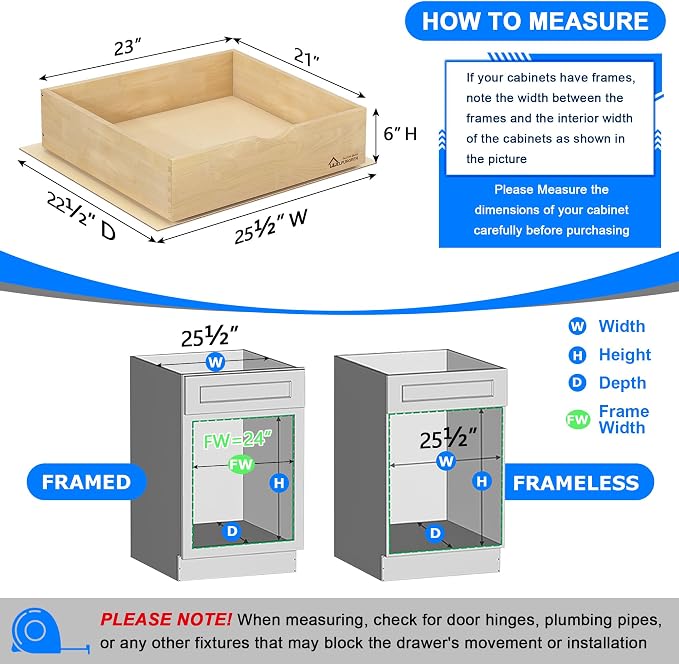 WelFurGeer Soft Close Pull Out Drawers for Kitchen Cabinets, 23" W x 21" D Pull Out Cabinet Organizer, Smooth Slide-Out Shelves for Kitchen Cabinets, Space-Saving Pullout Drawer for Home Organization