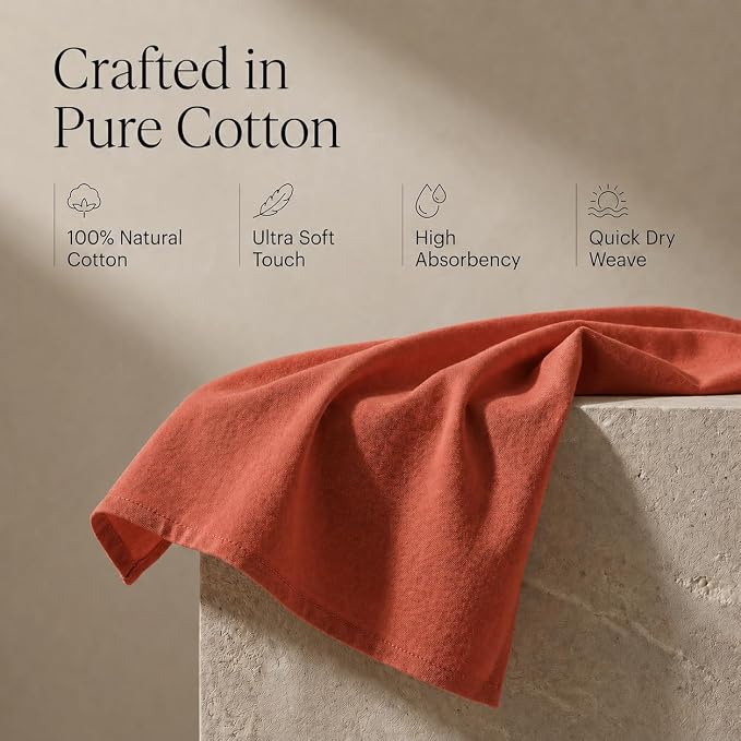 Urban Villa Kitchen Towels 100% Cotton Dish Towels for Kitchen(Set of 6) 20”x30” Dish Cloths Highly Absorbent Kitchen Linen Set with Hanging Loop Perfect for Drying Dishes Cleaning Hand Towels – Rust