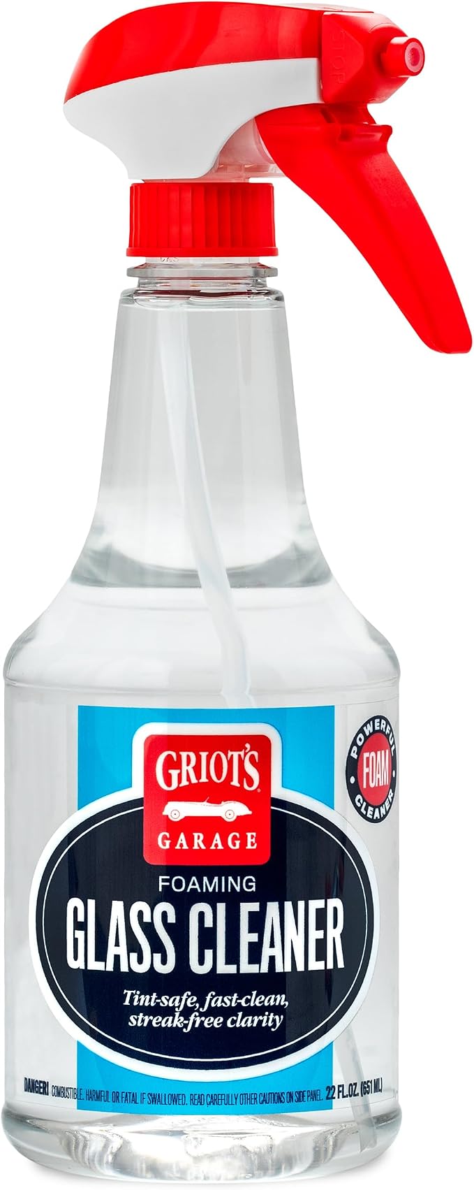 Griot's Garage Foaming Glass Cleaner Spray for Car Window, Windshield, Mirror, Tint Safe, No Streak, Dye and Ammonia-Free Formula, 22 Oz, 10891