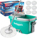 Mop and Bucket Set with 6 Replacement Microfiber Heads, Blue | Spin mop with wringer, 61-inch extra-long handle, spinning mopping floor cleaning system for home floor