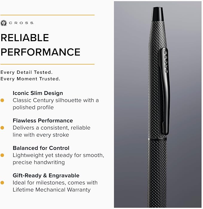 Cross Classic Century Slate Gray Engraved Diamond Pattern Ballpoint Pen - Refillable Pen for Effortless Writing - Black Ink - Durable Construction - Premier Distinctive Look - Gift-Ready