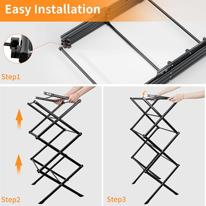 3 Tier Clothes Drying Rack, Foldable Drying Rack Clothing,Indoor & Outdoor Laundry Rack for Drying Clothes,Space-Saving Design,Small Collapsible Portable Dryer Racks for Laundry,Pure Black
