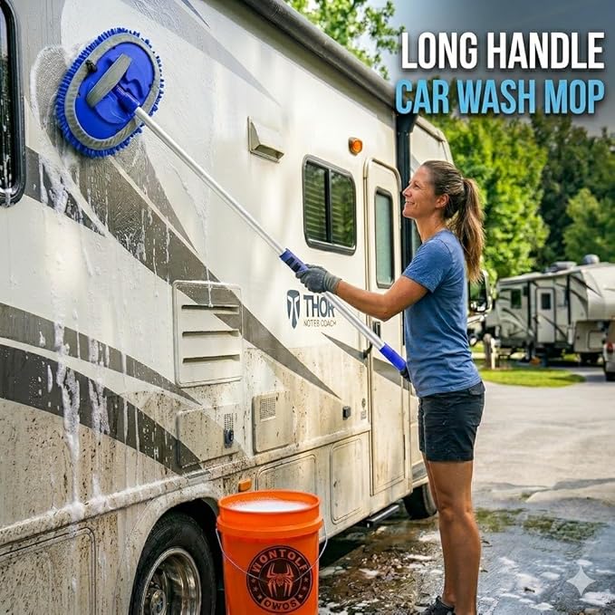 Wontolf 62'' Car Wash Brush Kit with Long Handle, Chenille Microfiber Car Wash Mop Mitt Scratch-Free Car Detailing Cleaning Brush Care Kit Car Cleaning Supplies for Cars RV Truck Boat