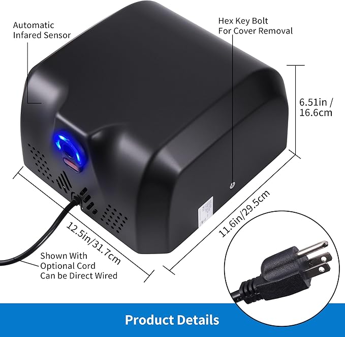 Goetland Stainless Steel Commercial Hand Dryer 1800w Automatic High Speed Heavy Duty Dull Polished