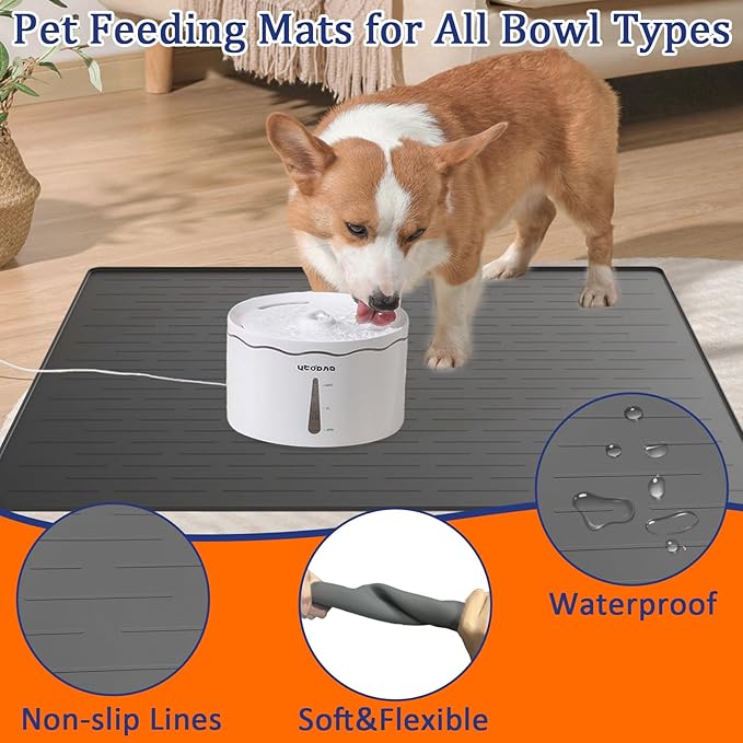 31.8"x23.8" Extra Large Pet Food Mat, Silicone Dog Mats for Food and Water, XL Nonslip Pet Feeding Mats for Floors,Dog Cat Bowl Mat with Raised Edges, Light Gray