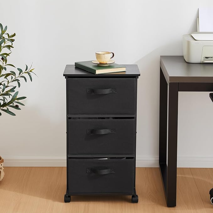 MAX Houser Dresser Storage with 3 Drawers, Fabric Dresser Tower, Vertical Storage Unit for Bedroom, Closet, Office, Black